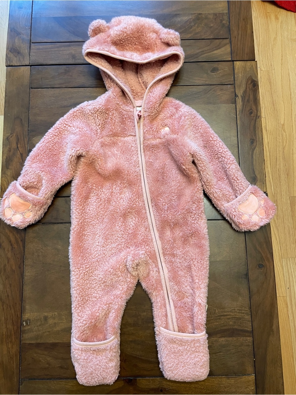 BearPaw Pink Plush Hooded Fleece Footie with Bear Ears